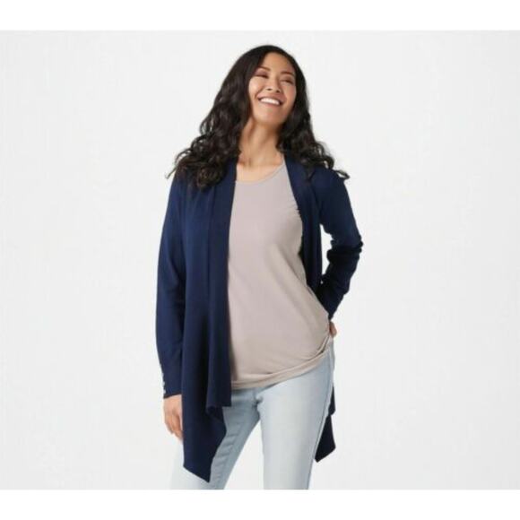 Susan Graver Womens Open Cardigan XS Blue Rayon Nylon Button Detail NWOT - Picture 1 of 3